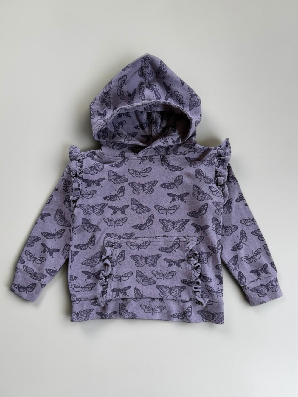 KATE QUINN VGUC Girls Lavender Butterfly Print Organic Cotton Pullover Hoodie